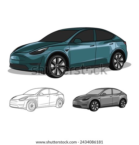 Electric Cars Blue, Grey, and Line Art Illustration Vector.