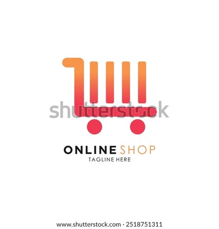 Online shop logo design icon with concept creative bag trolley and map 