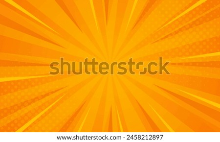 Bright orange-yellow gradient abstract background. Orange comic sunburst effect background with halftone. Suitable for templates, sales banners, events, ads, web, and pages