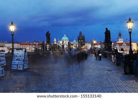 The night View on bright Prague Old Town with the Charles Bridge, Czech Republic