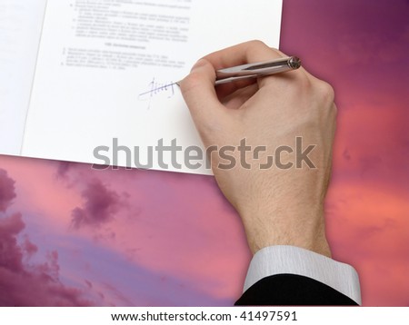 Signature of Business Contract on the red Sky