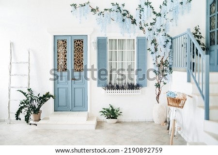 Image, Stock Photo Italian backyard with shutters and clothesline in early summer