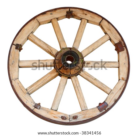 Isolated Old Wood Coach Wheel On A White Background Stock Photo ...