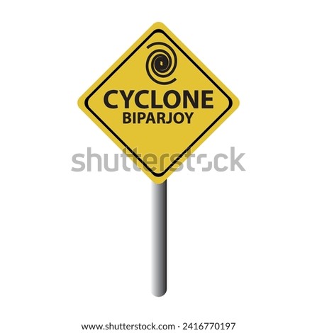 Cyclone warning sign against a powerful stormy background with copy space. Dirty and angled sign with cyclonic winds add to the drama.