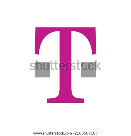 icon symbol T logo vector Telecom company template pink grey white colour background isolated graphic design