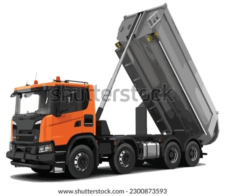 icon vector template graphic design style concept power hydrolic modern white background white haul dumping orange diesel isolated load dump lorry machine work safety truck trailer