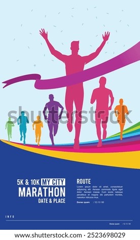 Great colorful vector editable finish line marathon winner reaching finish line poster background design for your digital and print