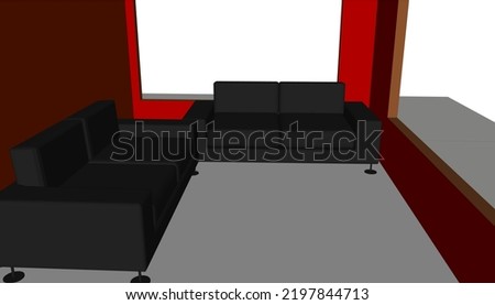sketchup interior of a living room with 2 sofas from a simple house