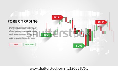 Forex trading promo page vector illustration. Web banner template for trading companies graphic design. Financial chart with signals to buy and sell for stock exchange market concept.