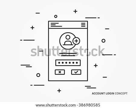 Login interface vector linear (line) illustration. User login access technology creative concept. Register web interface (log in, form, window, lock) graphic design.