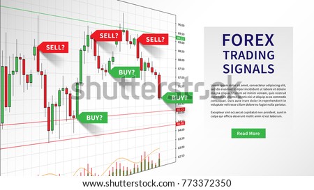 Forex Trading Indicators vector illustration. Online trading signals to buy and sell currency on the chart concept. Buy and sell indicators for forex trade on the candlestick chart graphic design