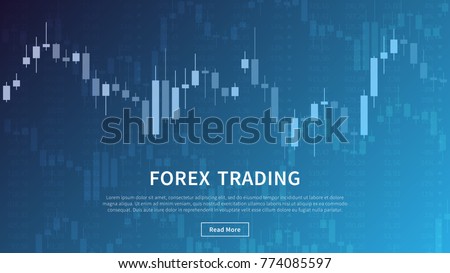 Candlestick chart in financial market vector illustration on blue background. Forex trading graphic design concept.