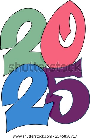 Graffiti font styles of year 2025 in cool colours and portrait vertical design calendar 