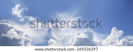 Awesome Blue Sky Panorama - Wide blue sky banner with various different fluffy clouds