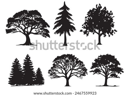 tree silhouettes on white background. Vector illustration.