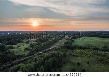 Lithuania top travel destination aerial photo - Lithuanian landscapes with trains birds eye view Stock fotó © 