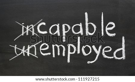 change your way of thinking to be employed concept handwritten on the school blackboard