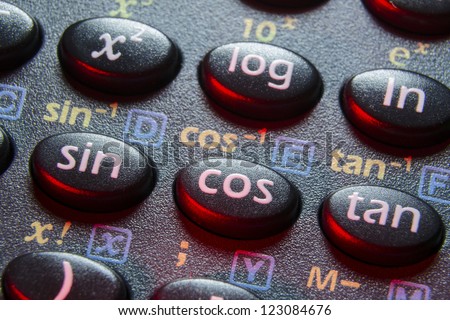 trigonometry functions push buttons of scientific calculator; focus on cos button