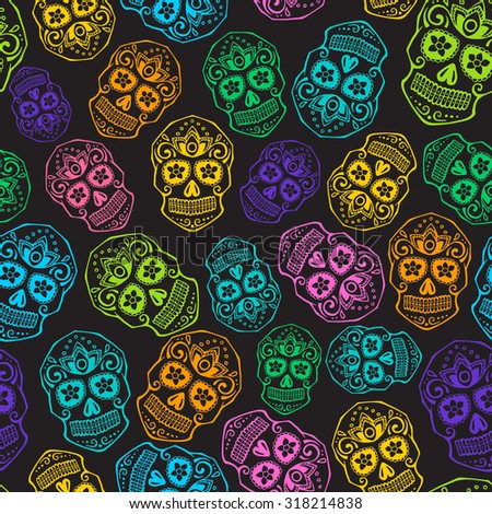Sugar skull pattern. Dias de los muertos and Halloween.