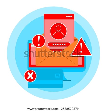 Account theft vector concept. an exclamation mark in the form of notification that the account cannot be accessed.
flat style vector illustration. part 1