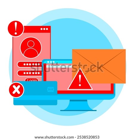 Account theft vector concept. an exclamation mark in the form of notification that the account cannot be accessed.
flat style vector illustration. part 2