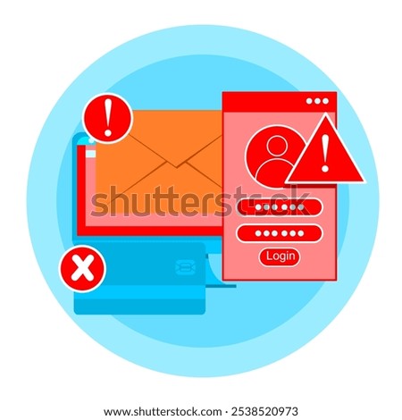 Account theft vector concept. an exclamation mark in the form of notification that the account cannot be accessed.
flat style vector illustration. part 3