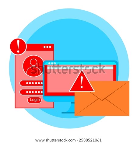 Account theft vector concept. an exclamation mark in the form of notification that the account cannot be accessed.
flat style vector illustration. part 4