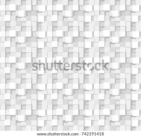 Abstract 3 D white geometrical background. Brick. Seamless pattern. Architectural structure with shadow. Simple clean white background texture. Vector interior wall panel pattern.