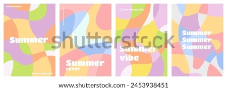 Summer backgrounds with liquid abstract shapes. Fluid juicy illustration, cover template, geometric art in pastel colors and minimal style. Vintage vector packaging layout. Flowing forms.