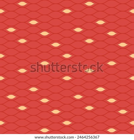 Abstract snake skin seamless pattern. Background of reptile scale, wildlife animal texture in red and gold colors. Asian geometric ornament. Chinese minimalistic linear grid art. Vector illustration