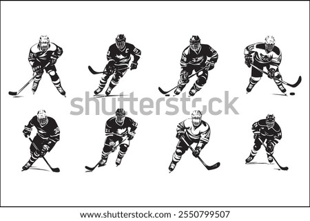 Ice hockey silhouettes, Ice sports,  players, Hockey vector art, Sports silhouettes, Hockey design, Ice bundle, clipart, Vector graphics, Skating silhouettes