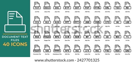set of document file text icons. txt, ppt, pdf, doc, csv. extension file symbol icons. Vector Collection.