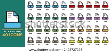 Set File format icons in flat style. txt, ppt, pdf, doc, csv, File format icon. vector illustration