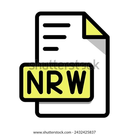 NRW File Format Icon.. Black Outline Icons and with Long Shadow yellow color, Vector Illustration