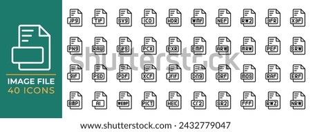 set type icon image file, Extension data format, Outline style design icons, Vector illustration graphic.