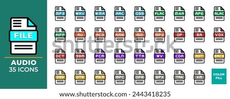 File format Audio icons set in flat style. collection of file extension symbols. Vector Illustration