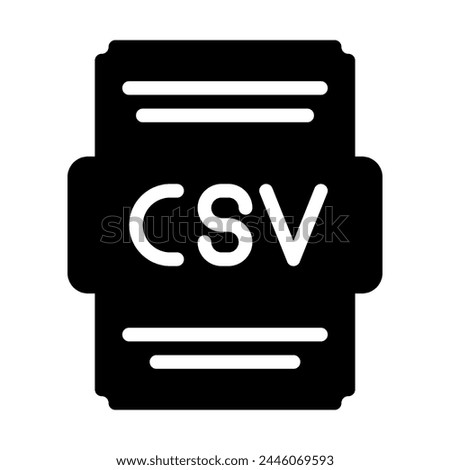 Csv icon file solid style. File type, extension, format Spreadsheet icons. Vector Illustrations