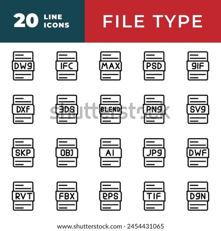 File type icons set. Files format extension data graphic design. document outline icon collection. Vector illustration.