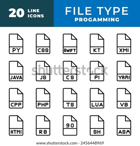 File type format icon set. document files extension icons symbol. with outline design. Vector Illustrations.