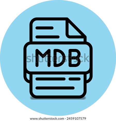 Mdb file type icon. files and document format extension. with an outline style design and sky blue background