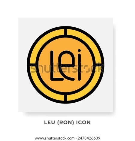 Lei RON Currency Icon. Romania Financial Symbol Flat Icons, in Golden Color Graphic Design. Vector Illustrations.