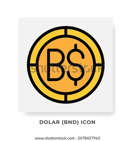 Dollar BND Currency Icon. Brunei Financial Symbol Flat Icons, in golden color Graphic Design. Vector Illustrations.