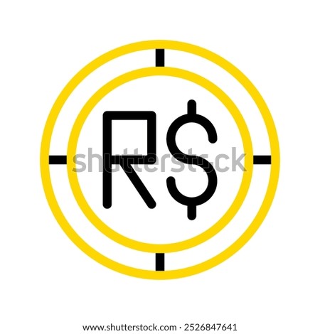 Brazilian real currency icon. financial coin symbol with modern color outline style. editable stroke illustration.