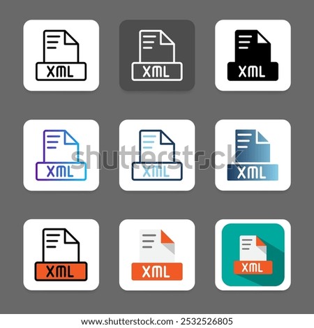 Set xml document format file icons. which is suitable for website, applications and interfaces.