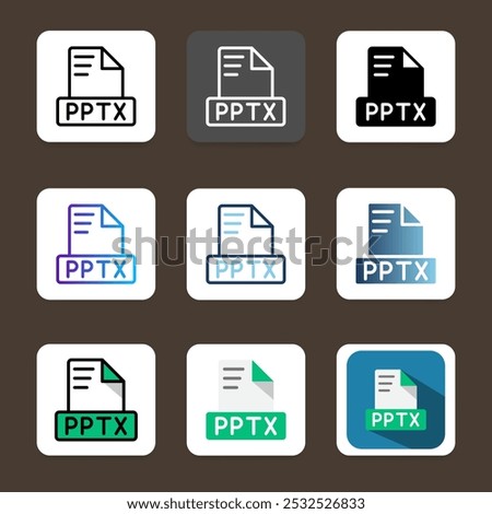 Set pptx icons file format suitable for applications and dashboard interfaces.