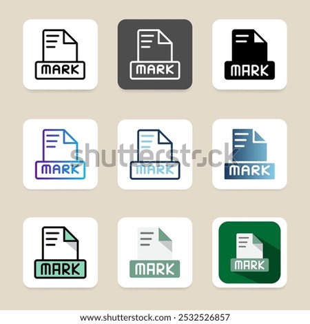 Set of markdown file format icons, with stylish color choices and attractive designs.