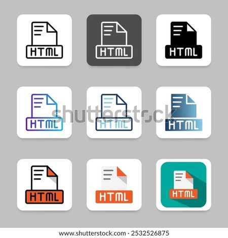 Set html document file icon. collection Icons of various file formats with modern design.