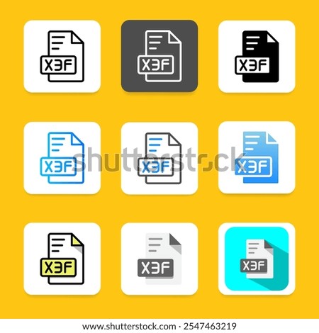 Set of x3f multimedia format special document file icons