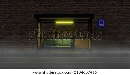 This illustration photo it aims to give the impression of bus stop illustration itself, being relaxed, calm, and quiet in urban life. Stock foto © 
