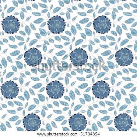 Blue, Black And White Repeating Floral Pattern Royalty Free